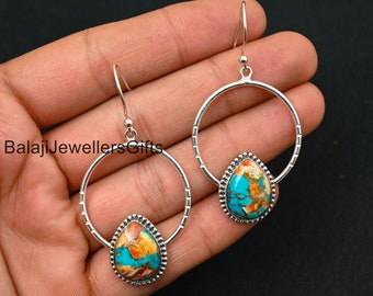 Oyster Copper Turquoise Earrings, 925 Silver Earring, Gemstone Earring, Women Jewelry, Handmade Earrings, Anniversary Earring, Gift For Wife