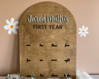 One Year Photo Board with 3d text, Wood Photo Board, Milestone Board, 1st Birthday Board, First Birthday Decorations, 12 Months Photo Banner