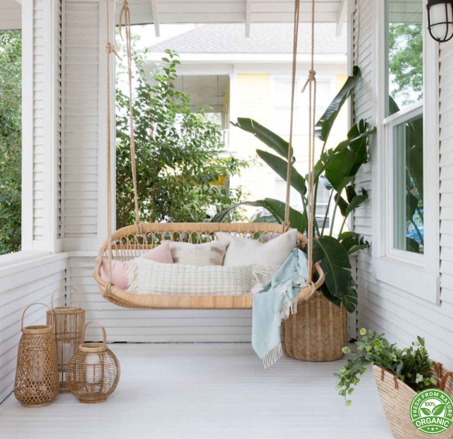 Wicker hanging bench / 100 pure organic /Hanging Rattan Bench Etsy