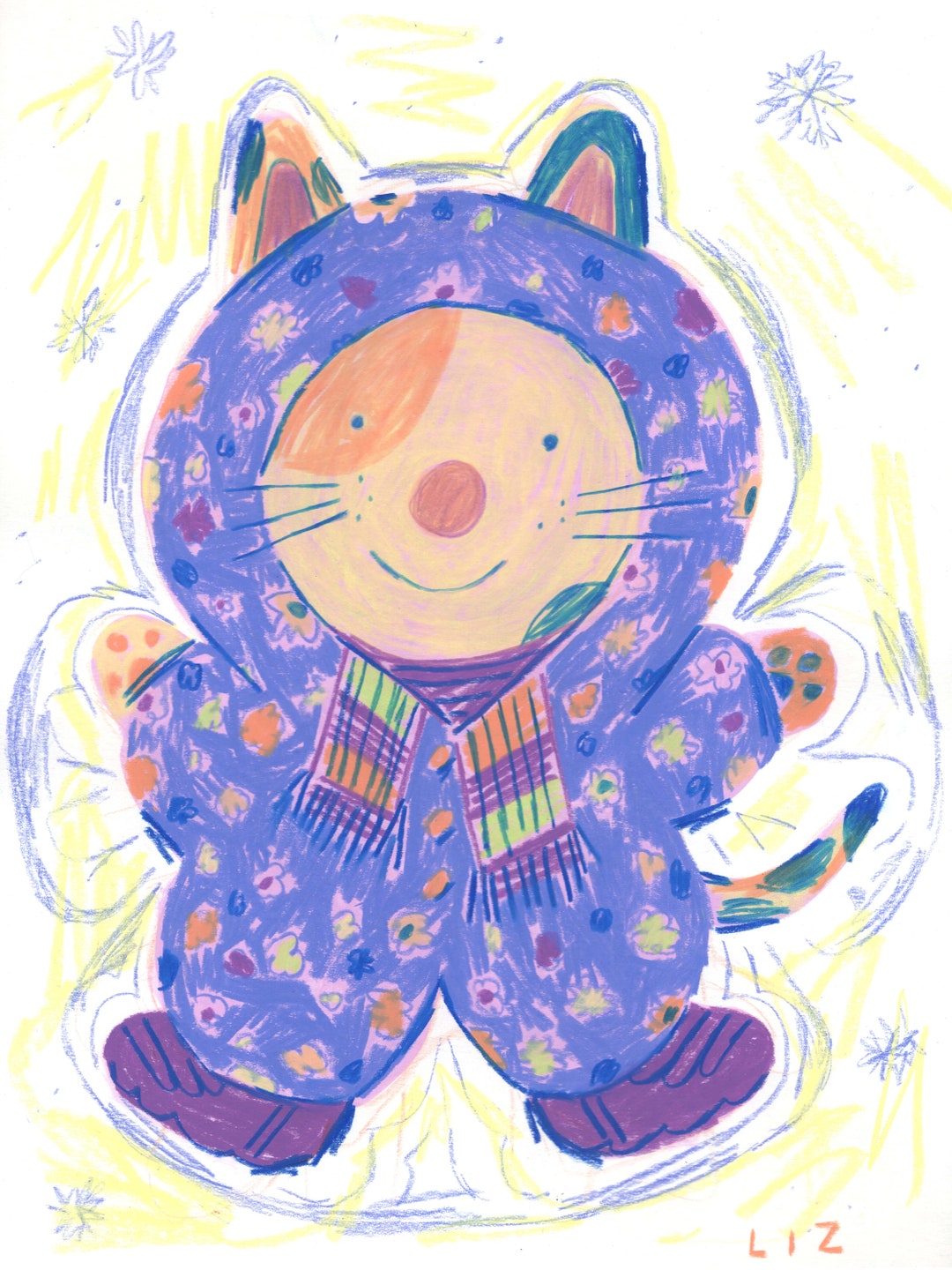 Cat Snow Angel 9x12 Original Painting Etsy