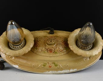 1920's Tin Art Deco Ceiling Light with Original Pull Chain