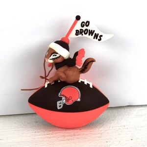 Vintage Cleveland Browns Christmas Ornament - 1999 Squirrel On Top of A Football