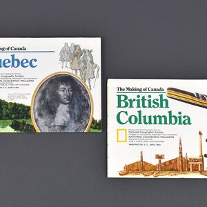 Vintage National Geographic gefaltet Reisekarten, Quebec oder British Columbia