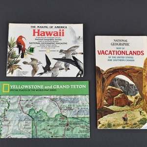 Vintage National Geographic Folded Travel Maps, Hawaii, Vacationlands or Yellowstone