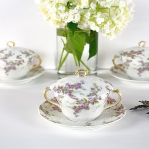 An Elegant and Rare Collection of Antique French Consommé Bowls (Pot de Crème, Bouillon Bowls) with The Original Lids. - GDA Limoges