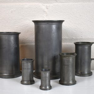 Vintage Pewter French Measuring Cups, Six Total - French Country Kitchen