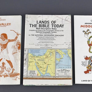 Vintage National Geographic Gevouwen Reiskaarten, De Nijlvallei, Landen van de Bijbel of Midden-Amerika