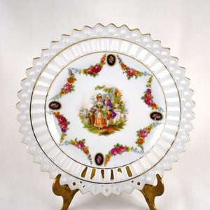 Lot of Six Decorative Lace Pattern Porcelain Plates - Collectible Victorian Theme Plates - Made In Germany