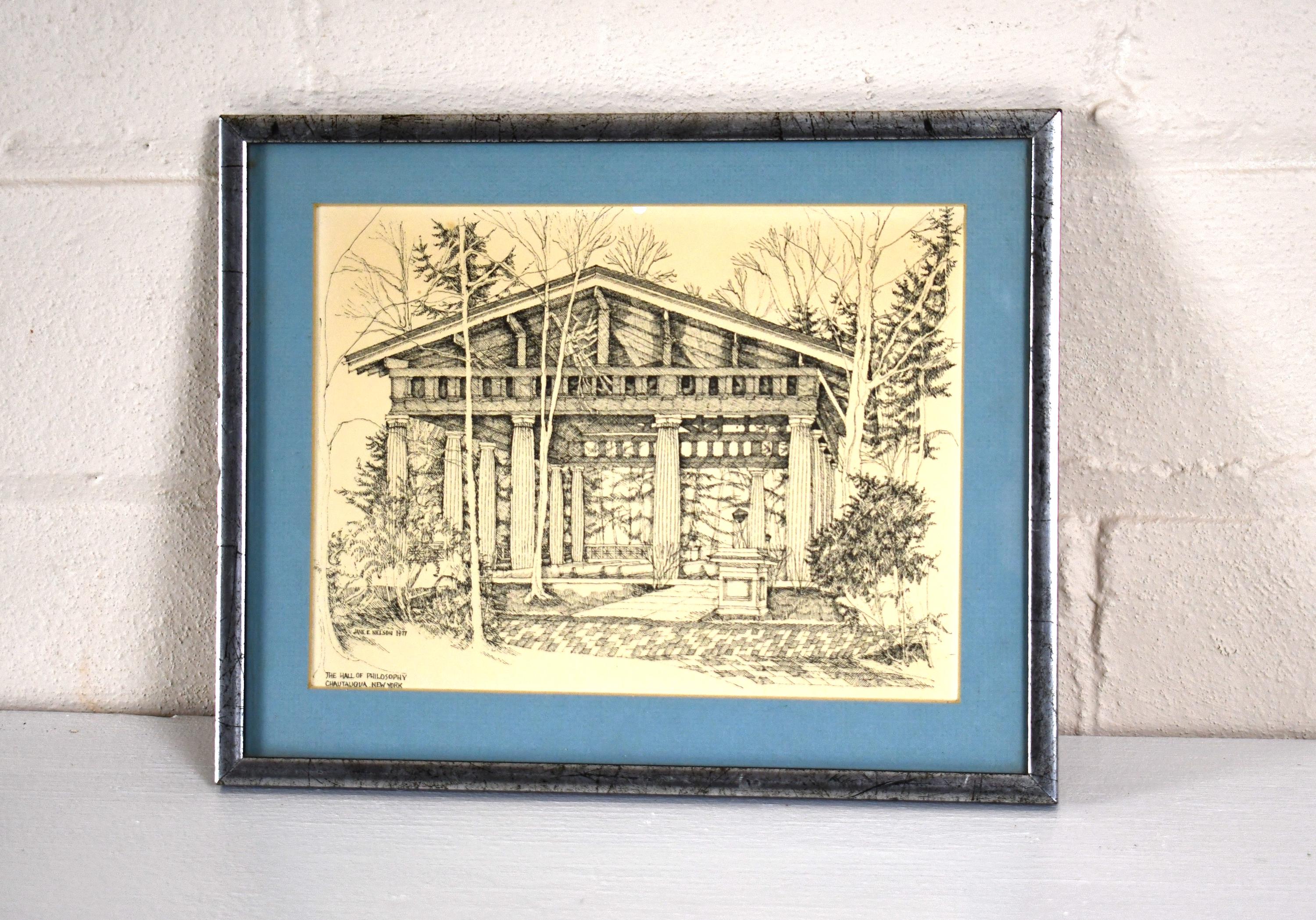 Vintage 1977 Chautauqua NY Sketch/print Jane E Nelson Illustrator