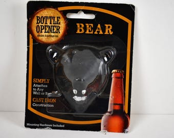 Vintage Grizzly Bear Cast Iron Bottle Opener - Wall Mount Bar Decor