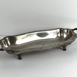 Vintage rektangulär silver på koppar utsmyckad serveringsbricka/fat med fötter