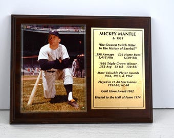 Vintage Mickey Mantle (NY Yankees) Photo and Stats Plaque