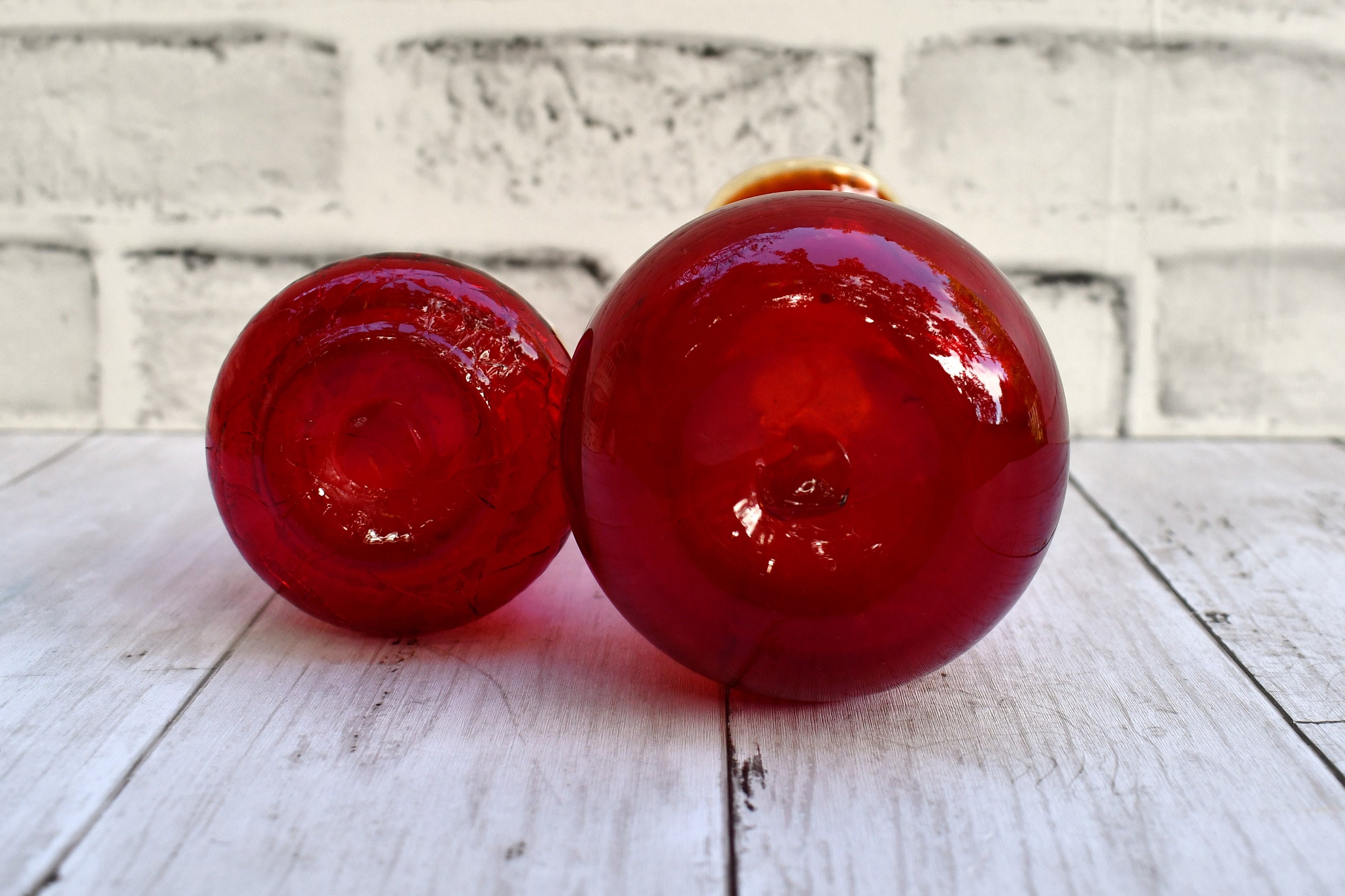 Set of Two Elegant Red and Gold Glass Vases Etsy