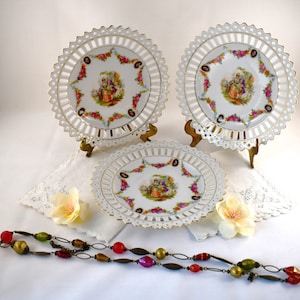 Lot of Three Decorative Lace Pattern Porcelain Plates - Collectible Victorian Theme Plates - Made In Germany