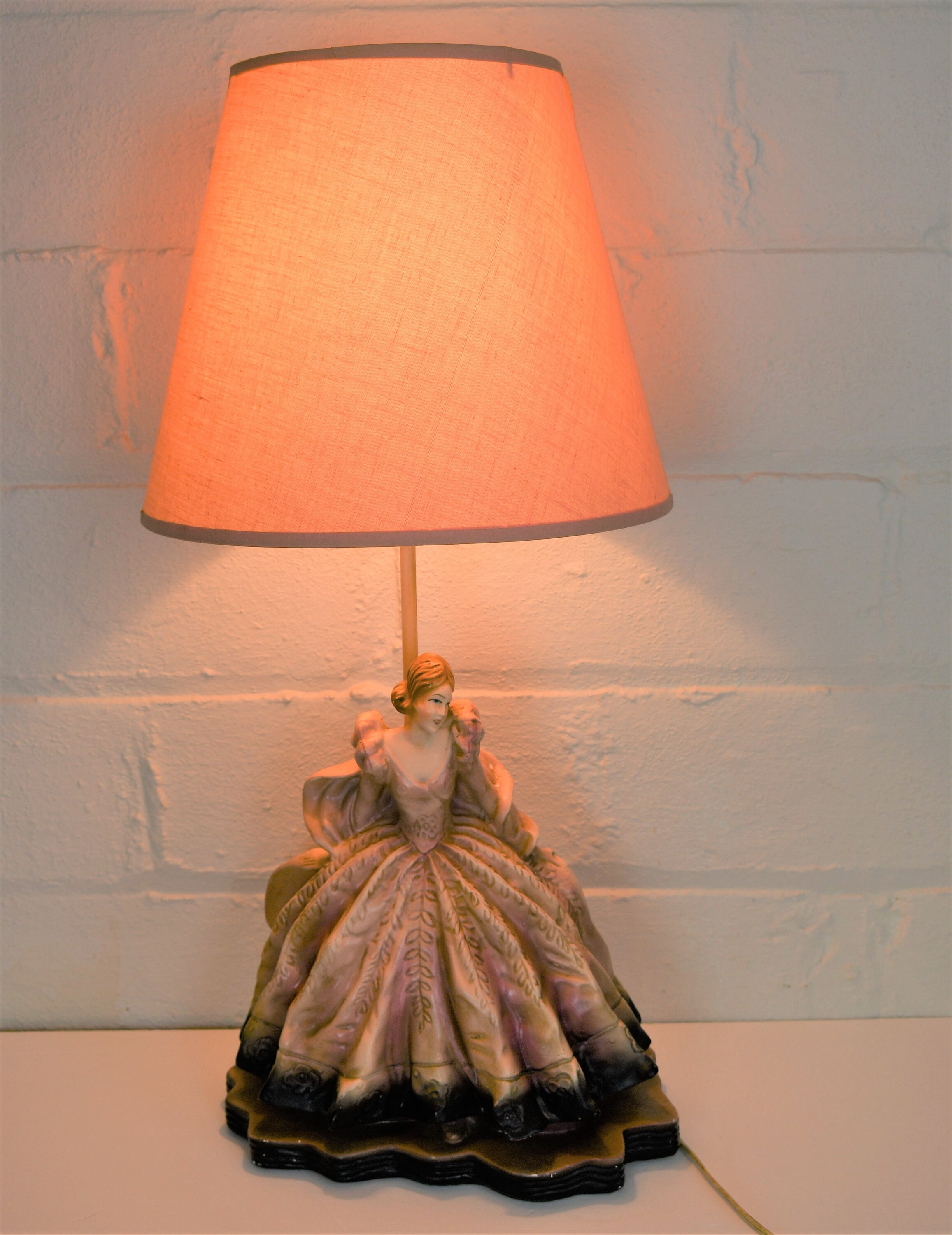 Vintage 1940's Crinoline Lady with Flowers Porcelain Lamp Base & Shade New  Wire