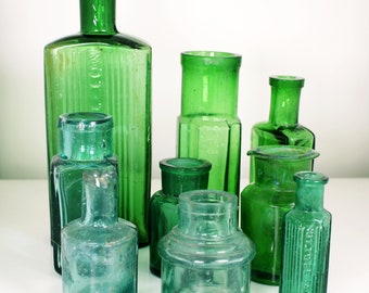 Antique Green Glass Poison Bottle • Victorian Hexagonal Bottle • Antique Not To Be Taken Poison Bottle • Apothecary Bottle • Glass Inkwell