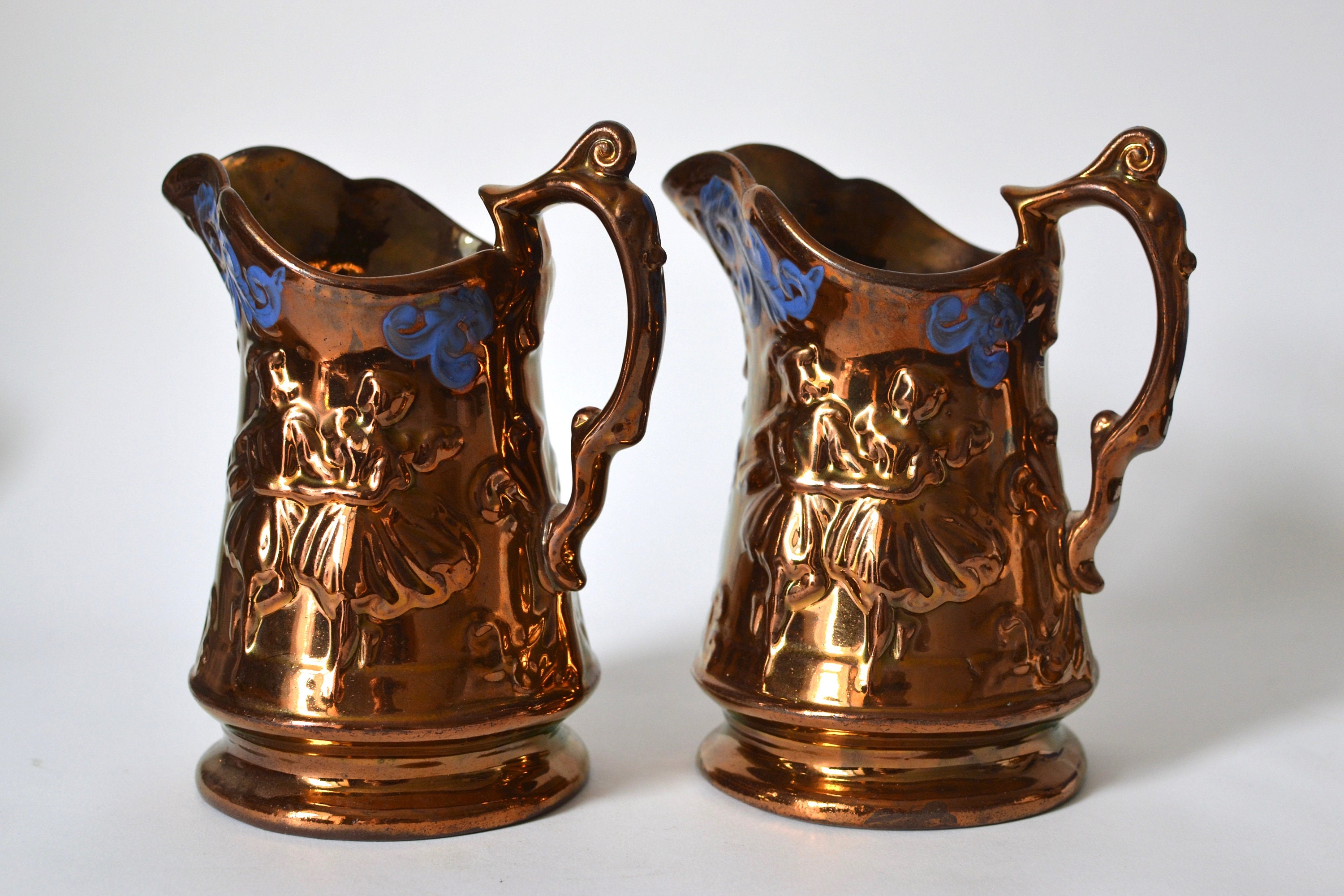Pair of Antique 19th Century Copper Lustre Jugs in Excellent Etsy UK