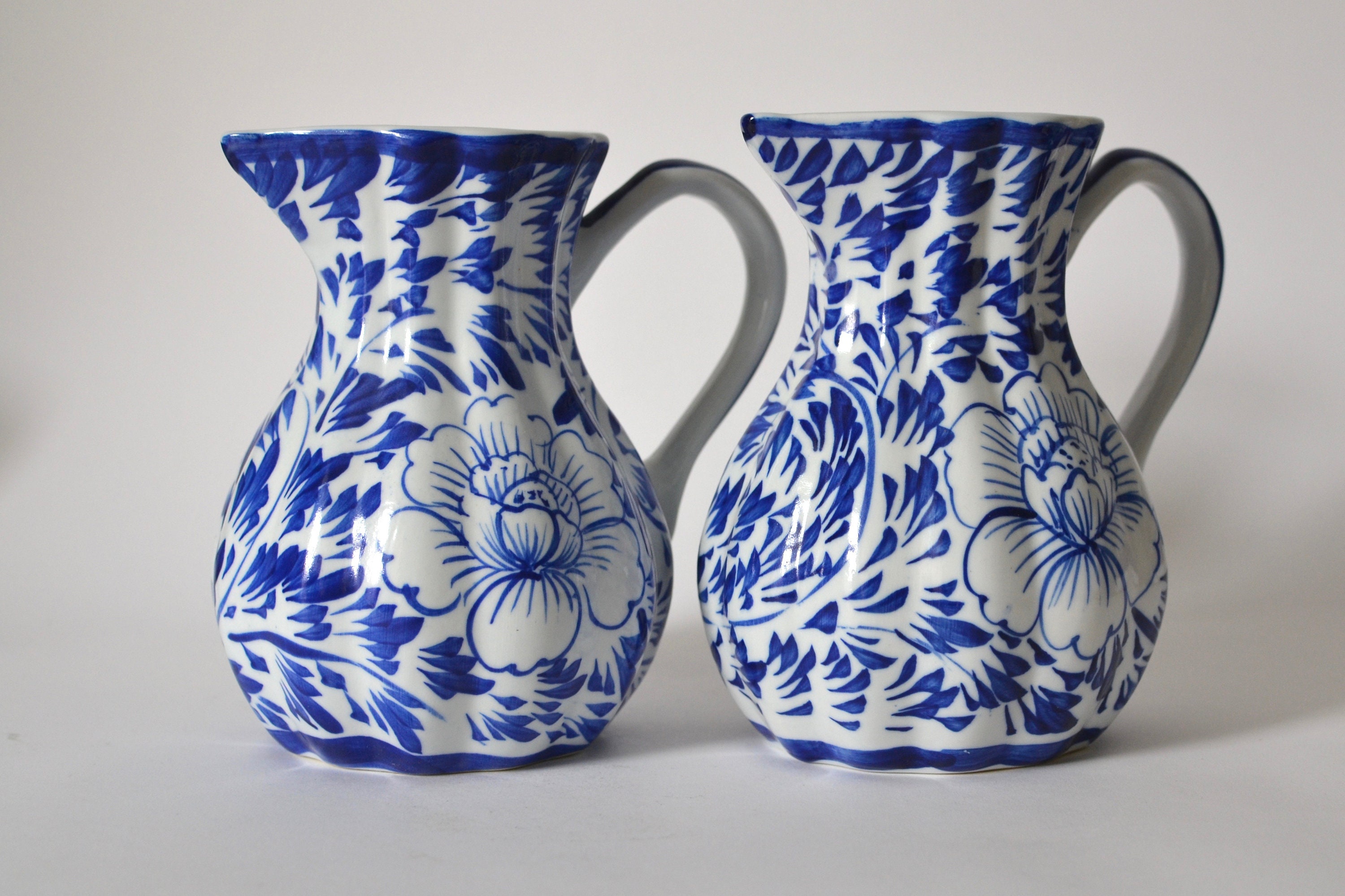 Pair of Blue and White Jugs c.1950s 1980s in Excellent Etsy