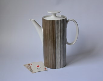 Thomas Medallion Brown Gestreepte porseleinen koffiepot gemaakt in Duitsland 1959-1977