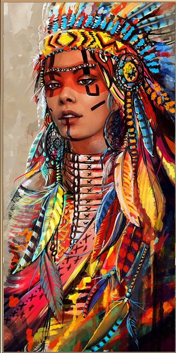 Native Indian Woman American Pop Art Canvas Painting Print - Etsy