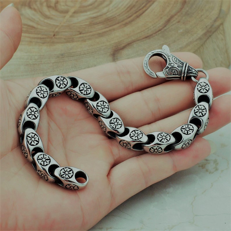 Flower Power Vintage Chain Stainless Bracelet 316L Steel Retro Hippie Box Chain Men Women Wristband Bracelet