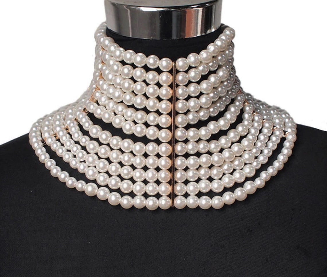 Pearl Choker Multi Strand Necklace High Quality Simulated Etsy