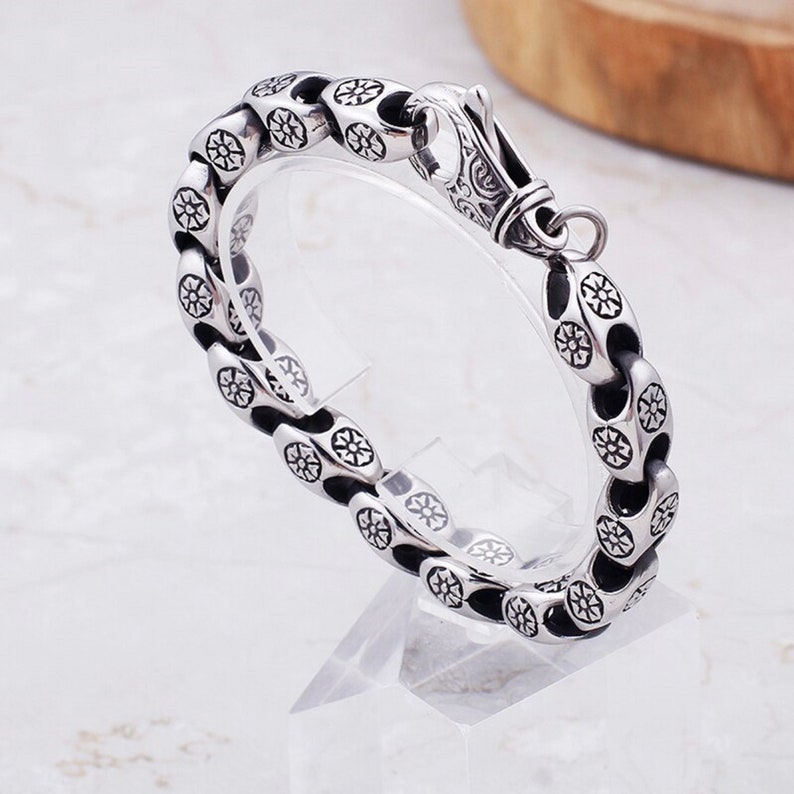 Flower Power Vintage Chain Stainless Bracelet 316L Steel Retro Hippie Box Chain Men Women Wristband Bracelet
