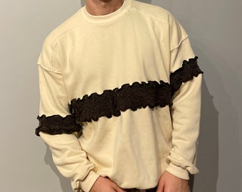 Felpa unisex riciclata: beige e marrone, felpa con cappuccio Slow Fashion