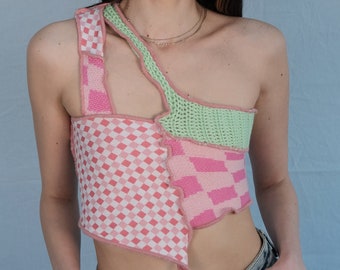 Layla Pink, Green, Gray Cut Out Asymmetric Crop Top