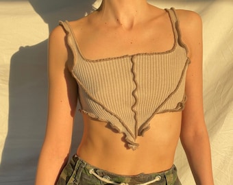 Bealda Open Back Beige Crop Top