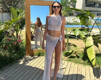 Syrene White Two Piece Pareo, White Beachwear, Tulum Clothes