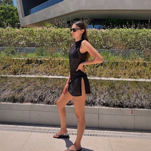 Anita Sheer Side Slit Black Dress