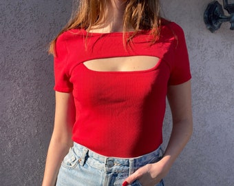 Cherry Red Cut Out Top, Fitted Top, Sexy Tube Top