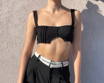 Black Upcycled Tiny Underboob Crop Top