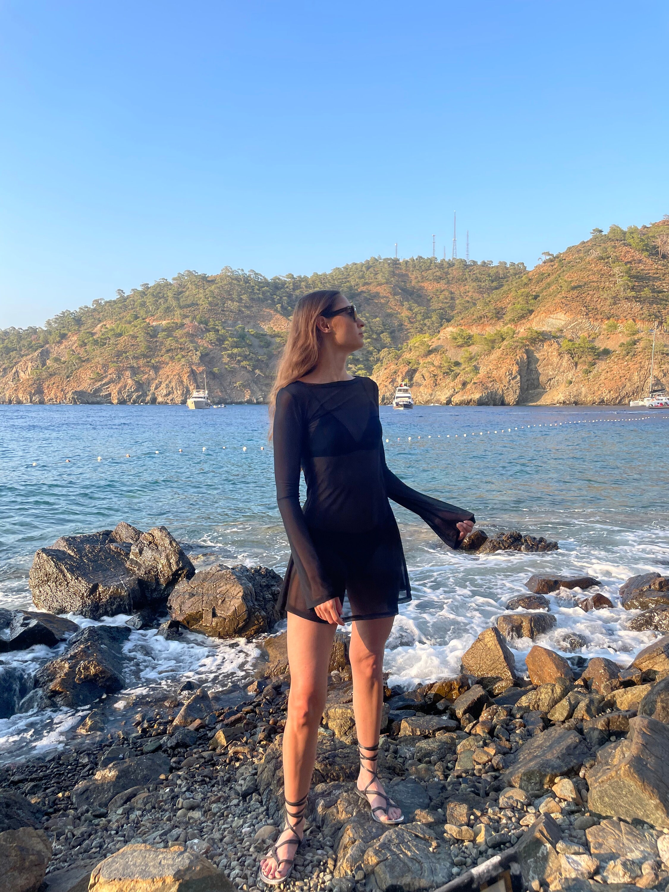 black sheer beach dress boohoo Women's Sheer Mesh Low Back Split Detail Maxi Beach Dress in Black