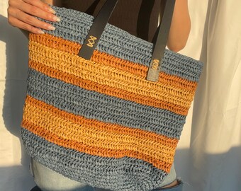 Hand Knit Beach Wicker Bag , Elin Raffia bag