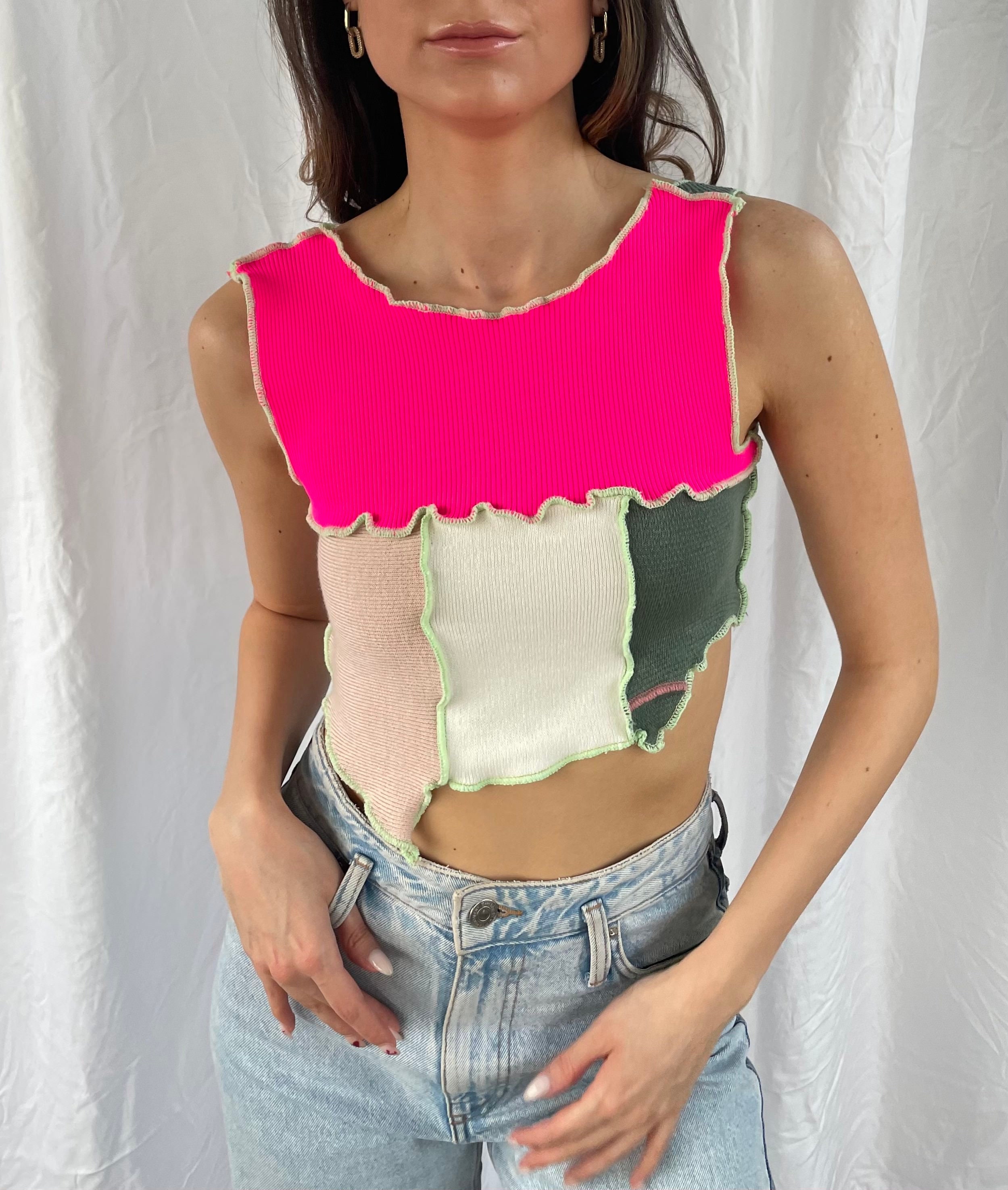 Bexley Colorful Lettuce Edge Crop Top/ Asymmetrical Pink