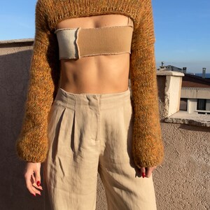 Hand Knit Riley Extra Cropped Sweater, Brown Shrug image 2