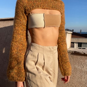 Hand Knit Riley Extra Cropped Sweater, Brown Shrug image 10