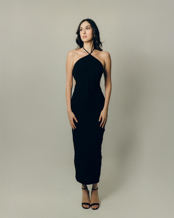 halter dress uk Harley Halter Neck Satin Maxi Dress in Almond | Luxe Collection main image 1