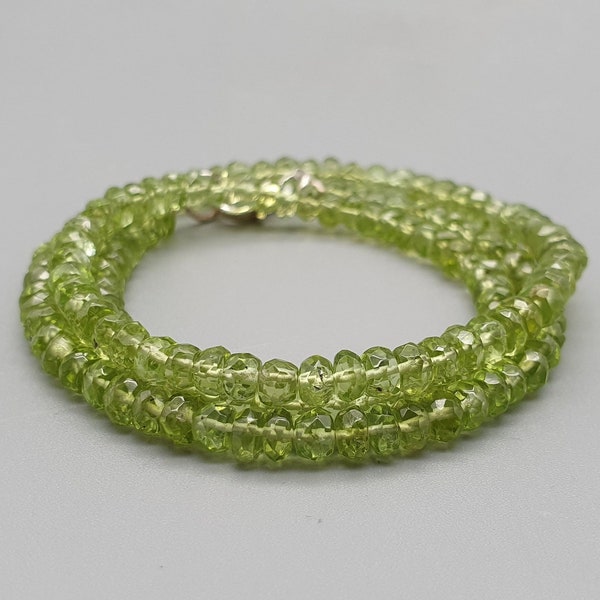 Peridot Halskette Button facettiert 925 Silber 45cm / 8g