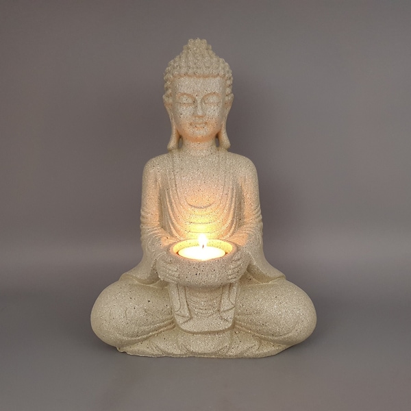 Meditierender Buddha mit Kerzenhalter steingrau  510g