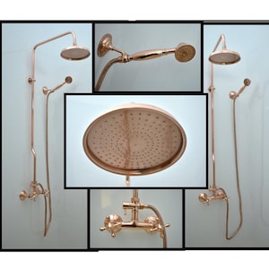 Copper  Head Shower Exposed Pipe Faucet, Red Copper Rain Shower System