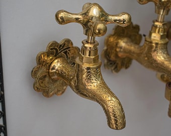 Unlacquered Brass Small brass water tap vintage, water Spigot, antique vintage faucet, bronze spigot, Moroccan Style, garden water tap
