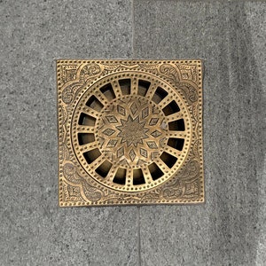 Square Floor Drain in Bronze Brass, Shower Floor Drain with Removable Cover