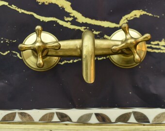 Solid Brass Bathroom Sink Faucet, Unlacquered brass Tub Filler Faucet, Wall Mounted Bathroom Faucet With Cross Handles