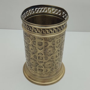 Handcrafted Bronze Bathroom Storage Basket Engraved Waste Paper Trash Can, Toilet Brass Decorative - Bathroom Accessories