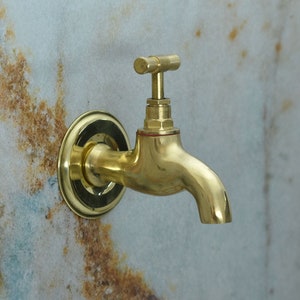 Unlacquered Brass water Spigot, Small Wall water tap, garden water tap, antique vintage faucet, wall mount taps, Traditional faucet bathroom