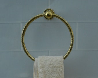 Solid Brass Towel Holder For Bathroom Wall, Engraved Towel Holder Ring, Brass Finish Towel Hanging, Unlacquered Brass Hand Towel Holder