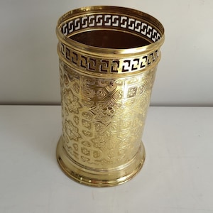 Handcrafted Brass Bathroom Storage Basket Engraved Waste Paper Trash Can, Toilet Brass Decorative - Bathroom Accessories